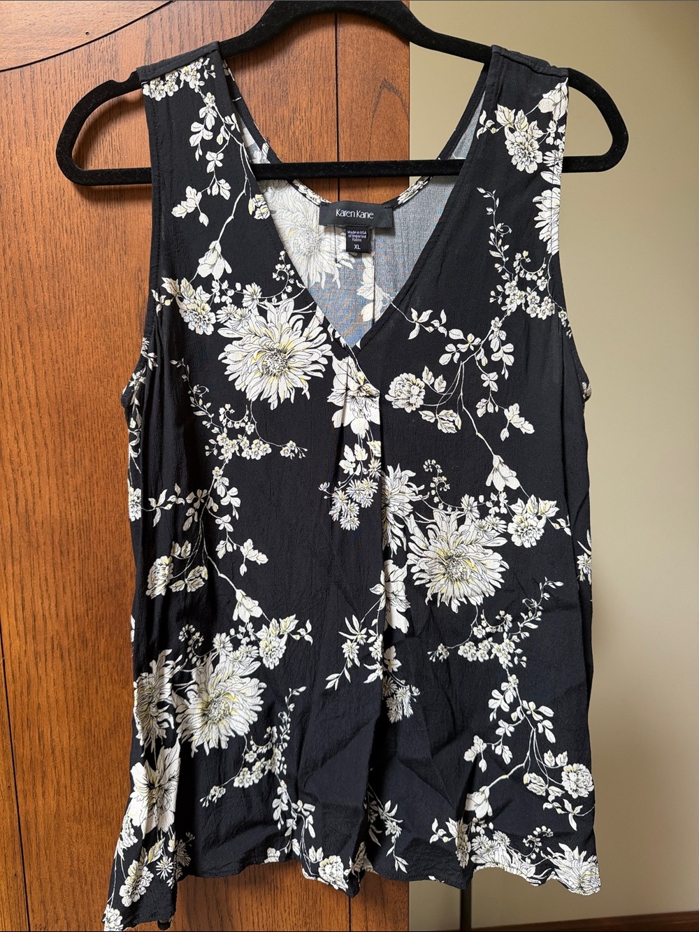 Karen Kane Black Floral V-Neck Tank